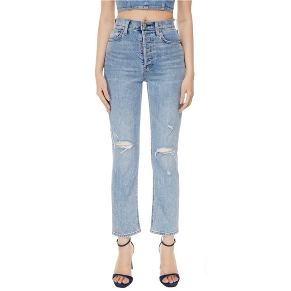 Aritzia Denim Forum Arlo High -Rise Straight Jean Blue Distressed Sz 29 - Picture 16 of 16